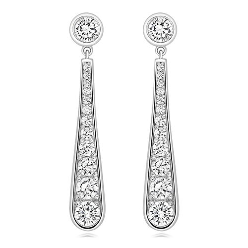 925 Sterling Silver Grain Set Rubover Cz Drop Earrings - Image 1