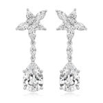 925 Sterling Silver Fancy Marquise and Pear Cz Drop Earrings - 12x8 mm