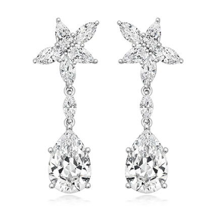 925 Sterling Silver Fancy Marquise and Pear Cz Drop Earrings - 12x8 mm