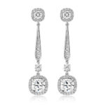 925 Sterling Silver Halo Style Cushion Cut Cz Drop Earrings - 7x4 mm