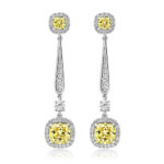 925 Sterling Silver Halo Style Cushion Cut Cz Drop Earrings - 7x4 mm - Image 2