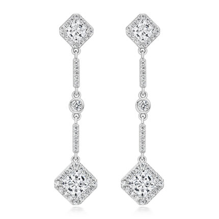 925 Sterling Silver Halo Style Radiant Cut Cz Drop Earrings - 5x4 mm