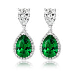 925 Sterling Silver Double Drop Halo Style Pear Cut Earrings - 12x8 mm - Image 2