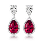 925 Sterling Silver Double Drop Halo Style Pear Cut Earrings - 12x8 mm - Image 3