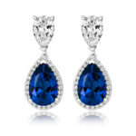 925 Sterling Silver Double Drop Halo Style Pear Cut Earrings - 12x8 mm