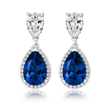 925 Sterling Silver Double Drop Halo Style Pear Cut Earrings - 12x8 mm