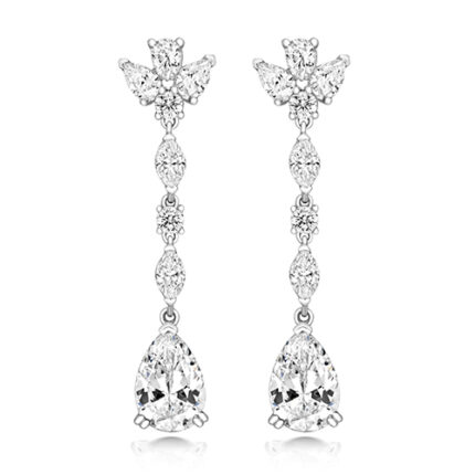 925 Sterling Silver Claw Set Round and Pear Cut Cz Earrings - 10 x 7 mm