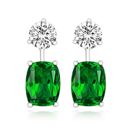 925 Sterling Silver Round and Elongated Cushion Cut Cz Earrings - 5x9x7 mm