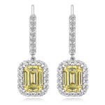 925 Sterling Silver Halo Set Emerald Cut Cz Drop Earrings - 8x6 mm - Image 2