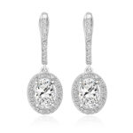 925 Sterling Silver Halo Set Oval Cut Cz Drop Earrings - 8x6 mm