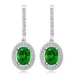 925 Sterling Silver Halo Set Oval Cut Cz Drop Earrings - 8x6 mm - Image 2