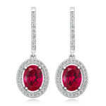 925 Sterling Silver Halo Set Oval Cut Cz Drop Earrings - 8x6 mm - Image 3