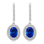 925 Sterling Silver Halo Set Oval Cut Cz Drop Earrings - 8x6 mm - Image 4