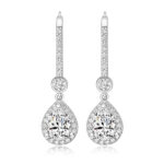 925 Sterling Silver Halo Set Pear Cut and Round Cz Drop Earrings - 8x6x3 mm