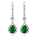 925 Sterling Silver Halo Set Pear Cut and Round Cz Drop Earrings - 8x6x3 mm - Image 2