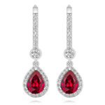 925 Sterling Silver Halo Set Pear Cut and Round Cz Drop Earrings - 8x6x3 mm - Image 3