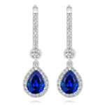 925 Sterling Silver Halo Set Pear Cut and Round Cz Drop Earrings - 8x6x3 mm - Image 4