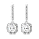 925 Sterling Silver Halo Set Cushion Cut Cz Drop Earrings - 8 mm