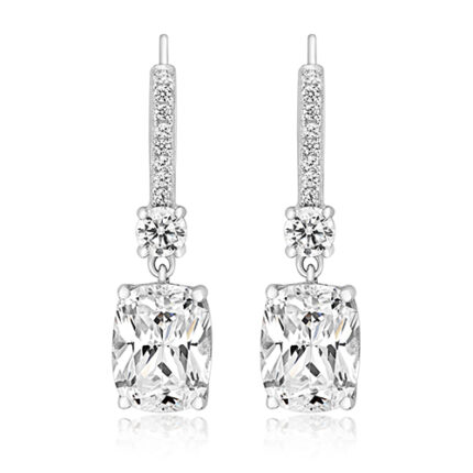 925 Sterling Silver Elongated Cushion Cut Cz Drop Earrings - 9x7 mm
