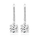 925 Sterling Silver Cushion Cut Cz Drop Earrings - 7 mm