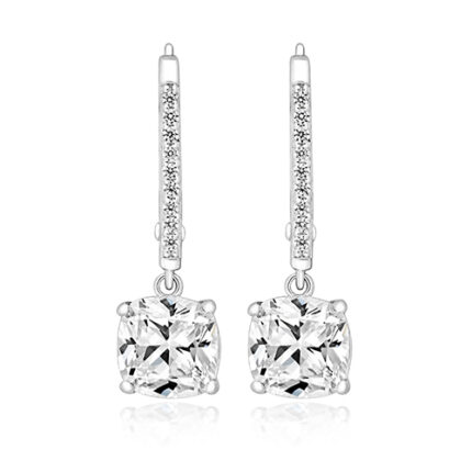 925 Sterling Silver Cushion Cut Cz Drop Earrings - 7 mm
