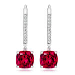 925 Sterling Silver Cushion Cut Cz Drop Earrings - 7 mm - Image 2