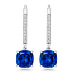 925 Sterling Silver Cushion Cut Cz Drop Earrings - 7 mm - Image 3