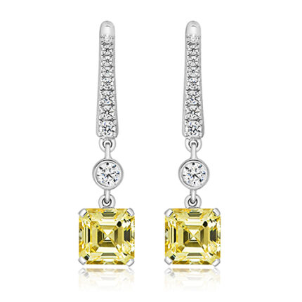 925 Sterling Silver Cushion Cut Cz Drop Earrings - 7 mm