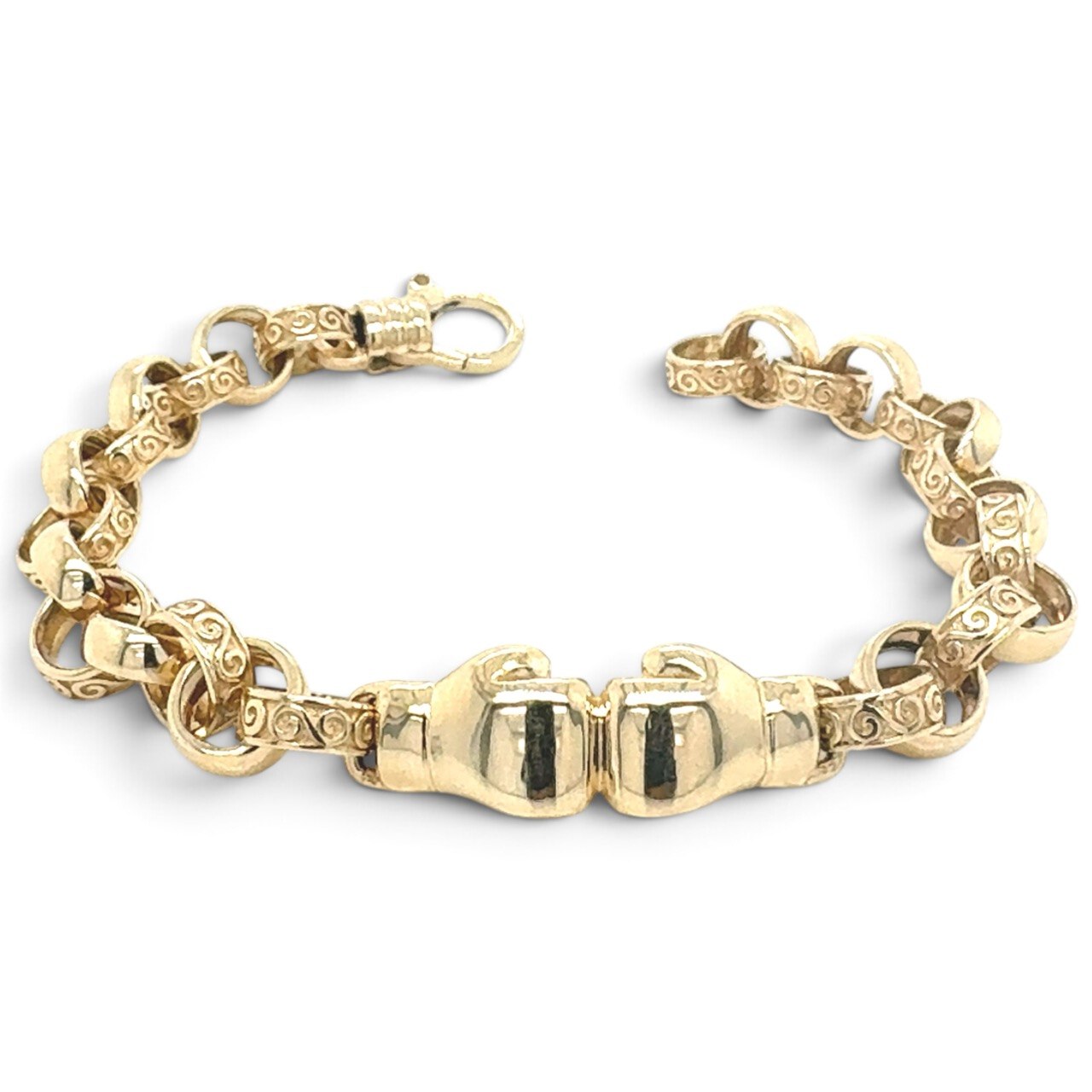 9k Yellow Gold Boxing Gloves Patterned Belcher Bracelet - 9x7.5 mm - Image 1