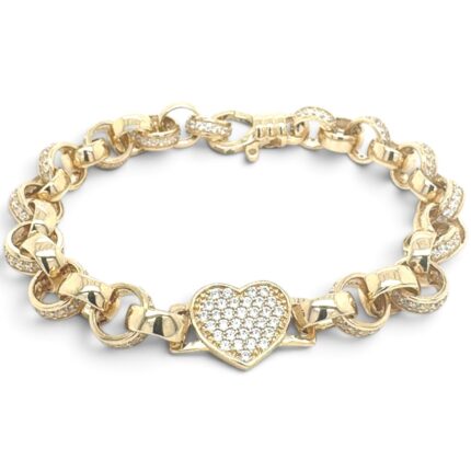 9k Yellow Gold Cz Heart Belcher Bracelet - 10x7.5 mm