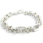 925 Sterling Silver Stone Set and Patterned Gypsy Link Bracelet - 10.5 x 10 mm