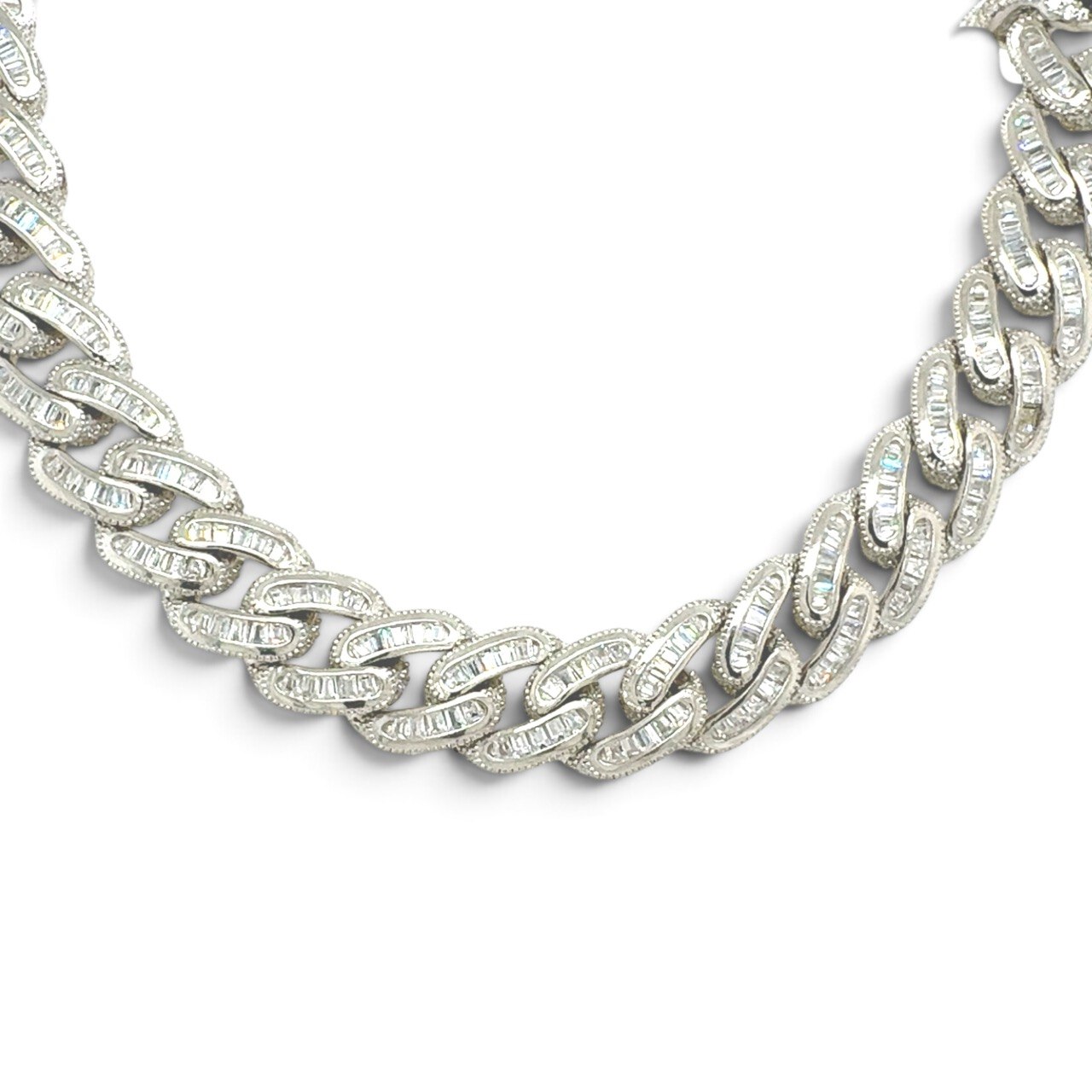 925 Sterling Silver Baguette and Round Cz Cuban Chain - 11.5 mm - Image 1