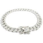 925 Sterling Silver Round Cz Cuban Bracelet - 8 mm