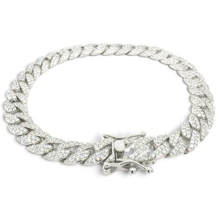 925 Sterling Silver Round Cz Cuban Bracelet - 8 mm