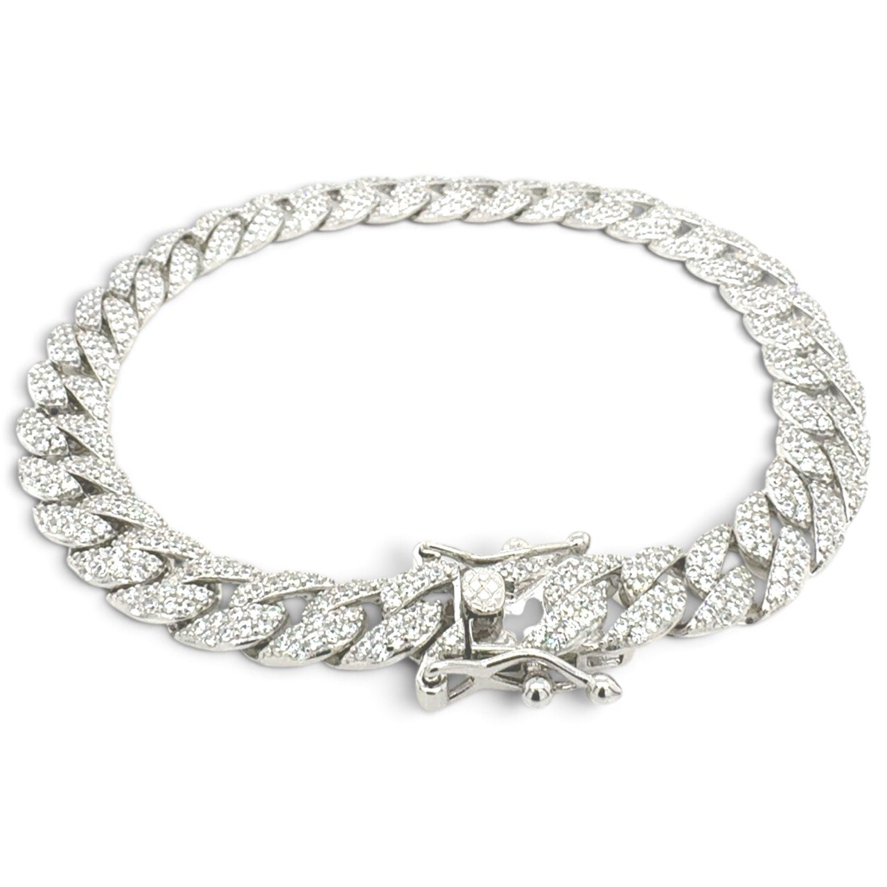 925 Sterling Silver Round Cz Cuban Bracelet - 8 mm - Image 1