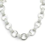 925 Sterling Silver Oval Shaped Belcher Chain Stone set and Patterned - 12 mm