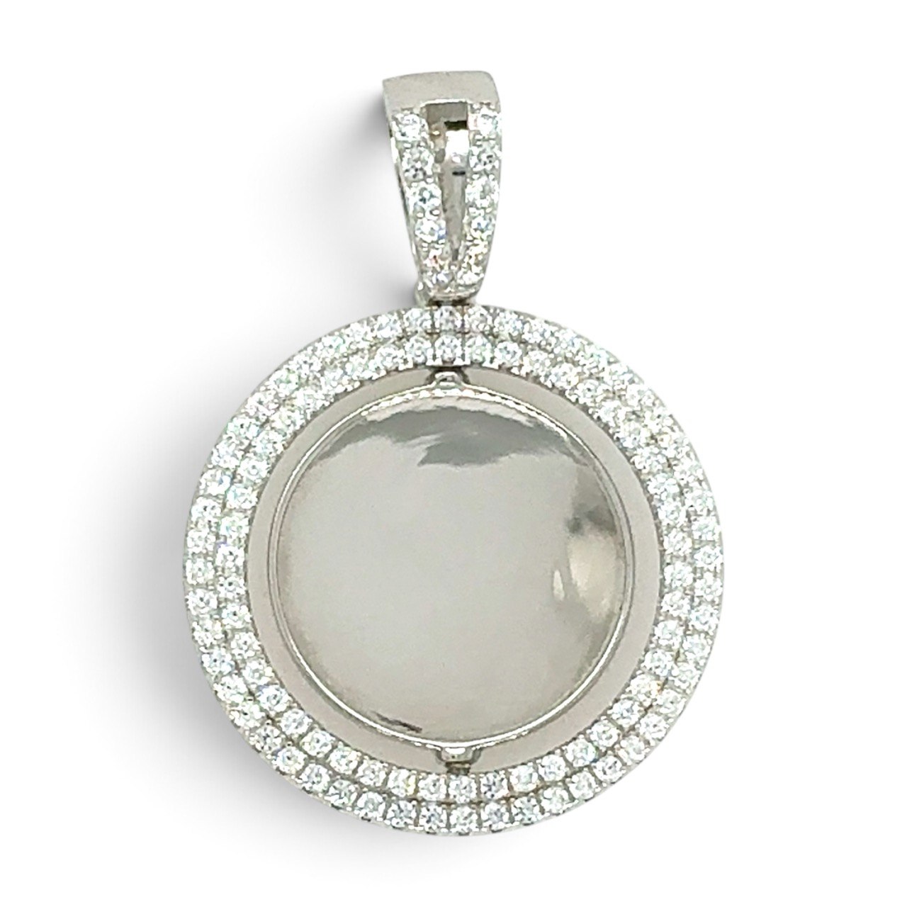925 Sterling Silver Iced Out Rotating Picture Pendant - Image 1