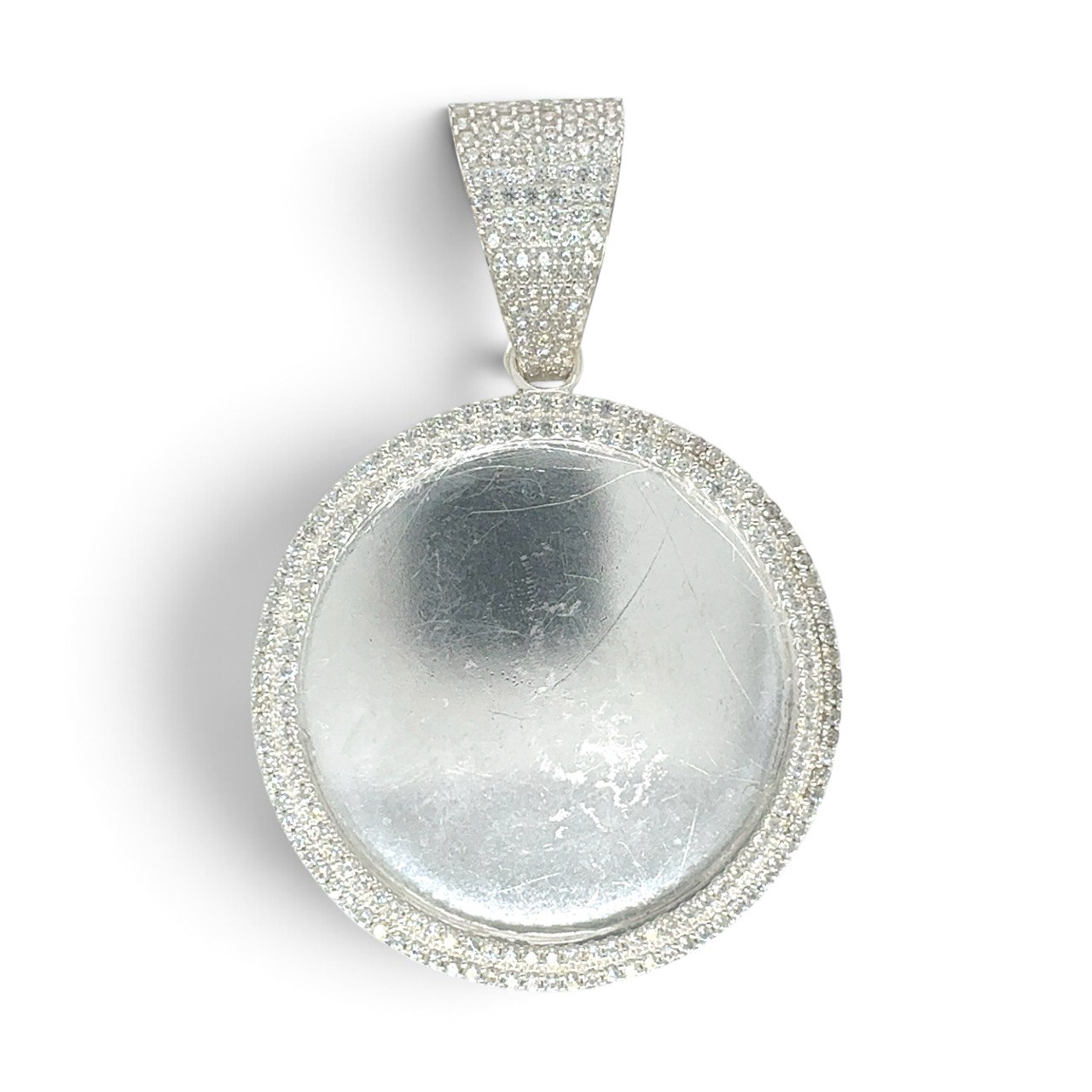 925 Sterling Silver Double Row Cz Picture Pendant - Image 1