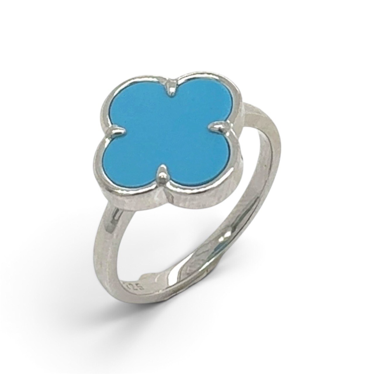 925 Sterling Silver Clover Turquoise Ring - 14 mm - Image 1