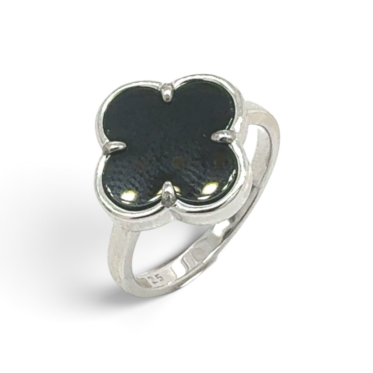 925 Sterling Silver Clover Onyx Ring - 14 mm - Image 1