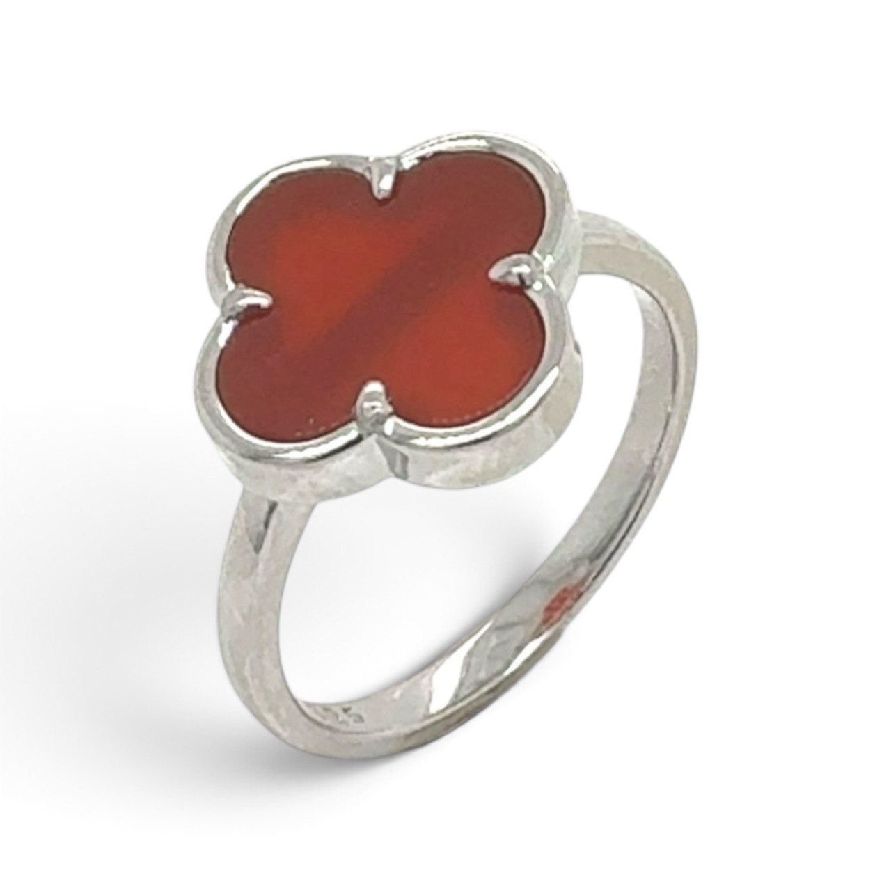 925 Sterling Silver Clover Carnelian Ring - 14 mm - Image 1