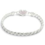 925 Sterling Silver Pink Cz Heart Hook Bangle - 18x6 mm - Image 2