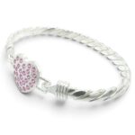 925 Sterling Silver Pink Cz Heart Hook Bangle - 18x6 mm - Image 5