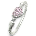 925 Sterling Silver Pink Cz Heart Hook Bangle - 18x6 mm - Image 3