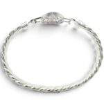 925 Sterling Silver Pink Cz Heart Hook Bangle - 18x6 mm - Image 4