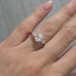 18k Yellow Gold Lab Grown Pear Shaped Trilogy Diamond Set Ring - Image 6