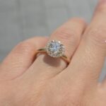 18k Yellow Gold Lab Grown Round Diamond Set Halo Ring - Image 6