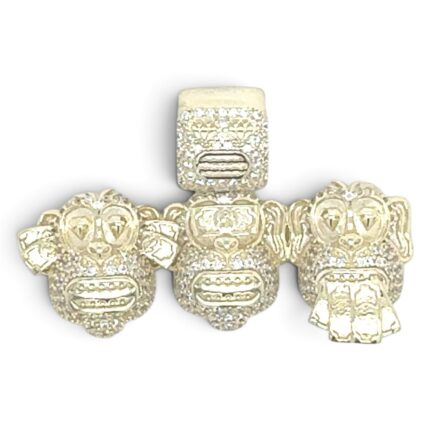 925 Sterling Silver Yellow Gold-Plated 3 Monkey Heads Cz Pendant