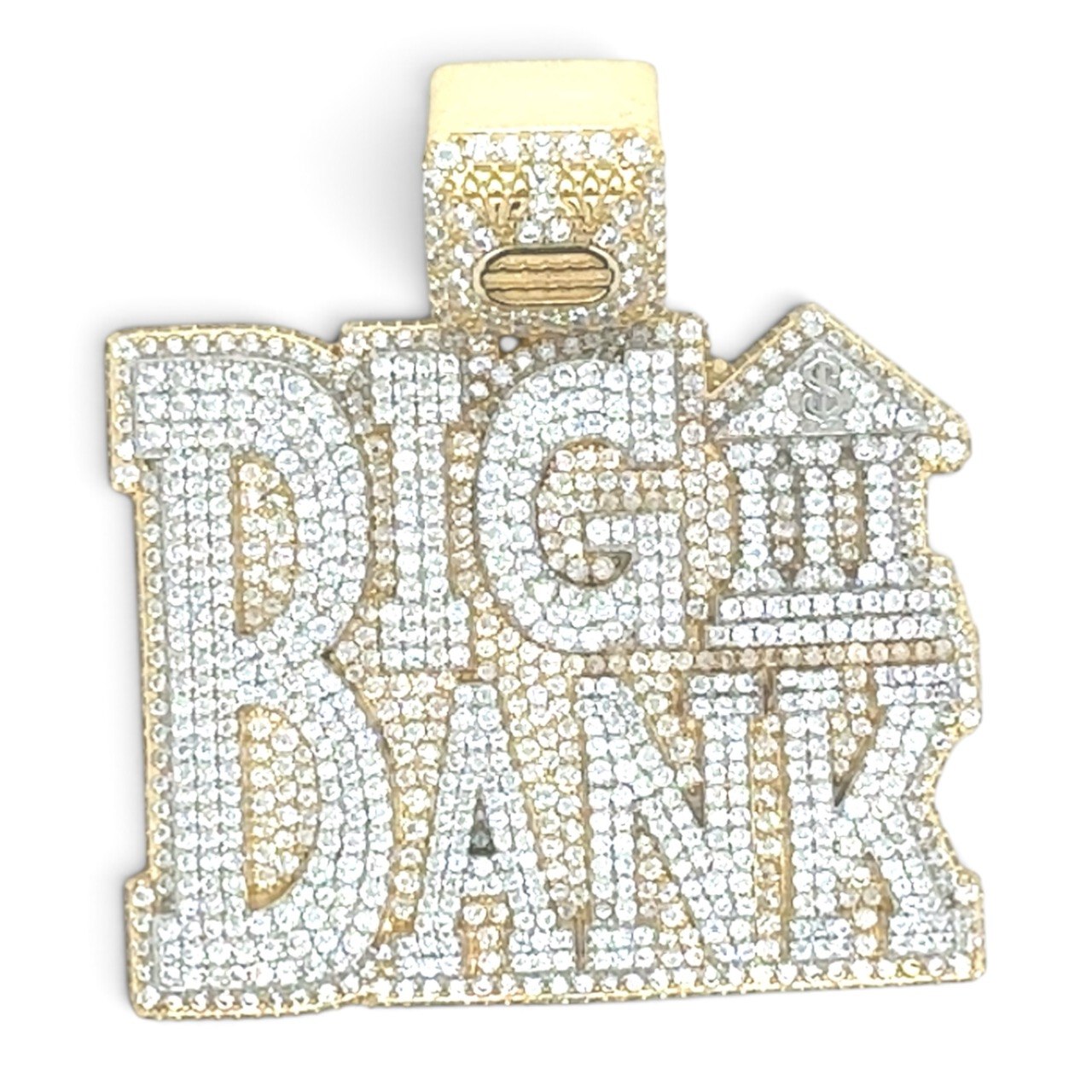 925 Sterling Silver Yellow Gold-Plated Big Bank Cz Pendant - Image 1