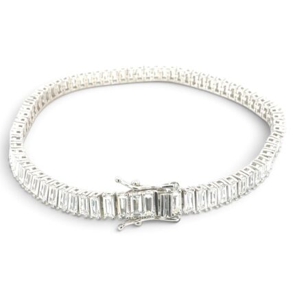 925 Sterling Silver Baguette Cz Tennis Bracelet - 5 mm